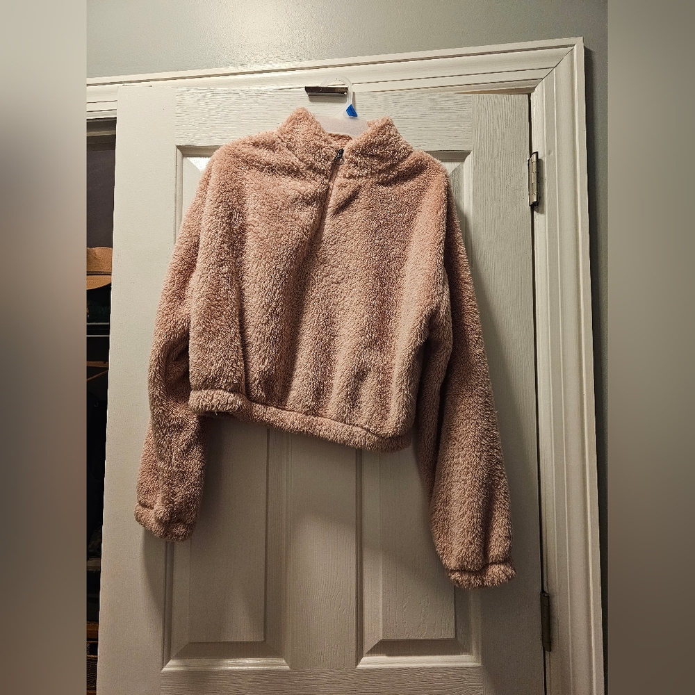 Pink Cropped Fuzzy Jacket